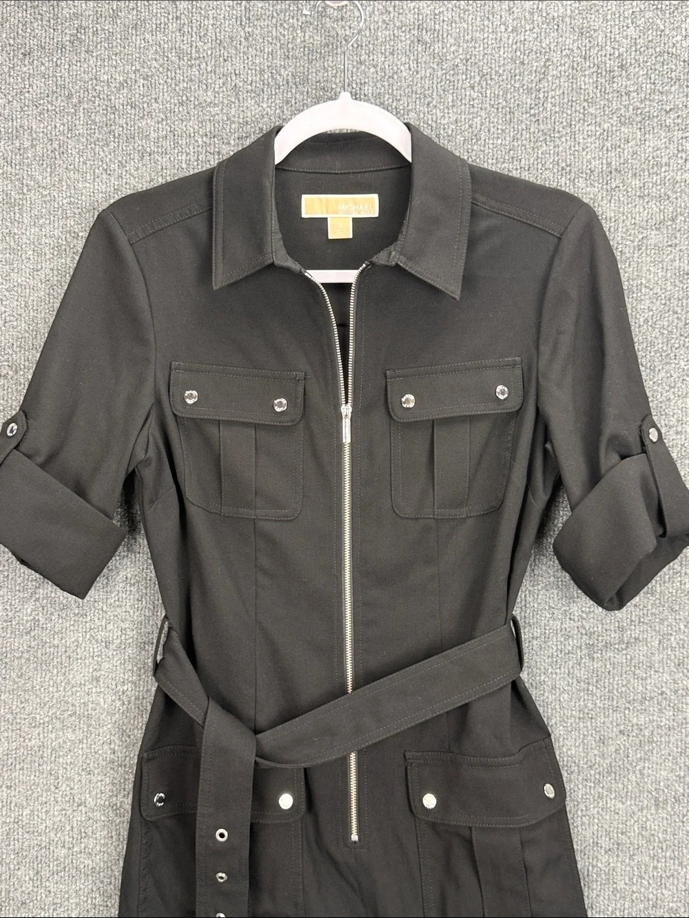 Michael Kors Black Utility Shirt Dress Midi Dress with Belt Small NWOT